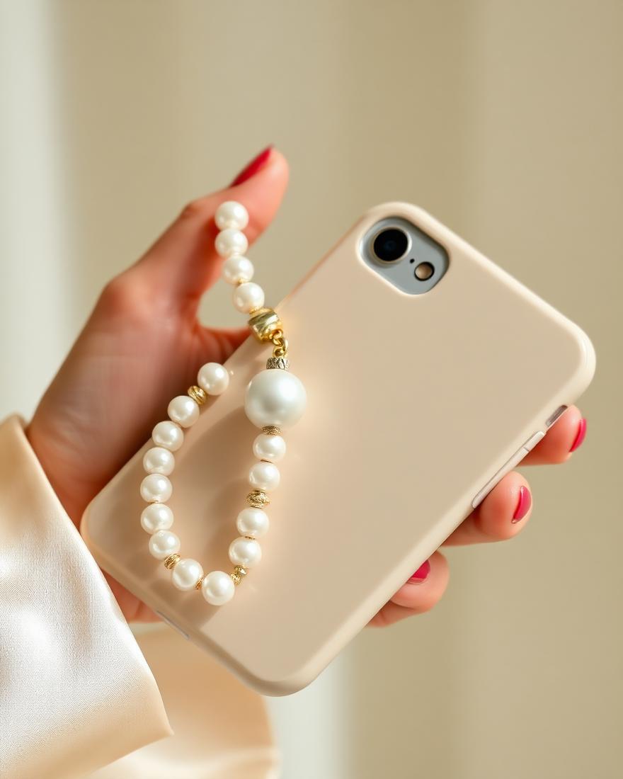 Pearl Charm Phone Strap in Pearl