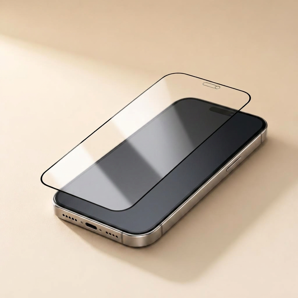 Premium Screen Protector — tempered glass screen protector on a smartphone